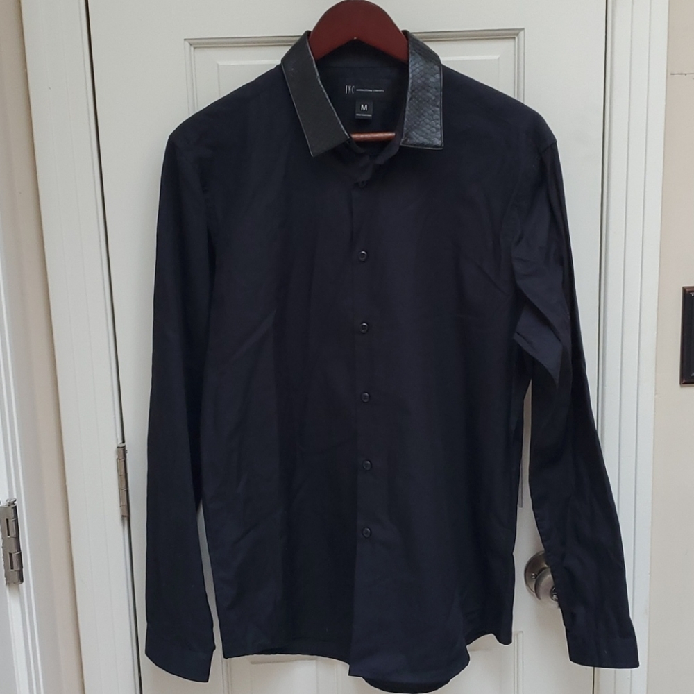 INC black long sleeve w/faux leather collar